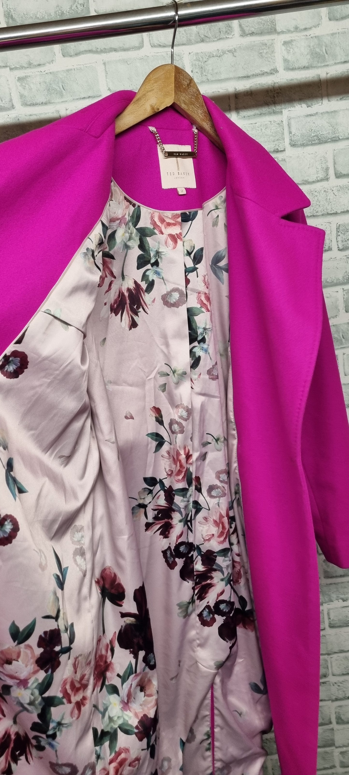 Ted Baker Single Breasted Fuchsia Midi Coat Size 2