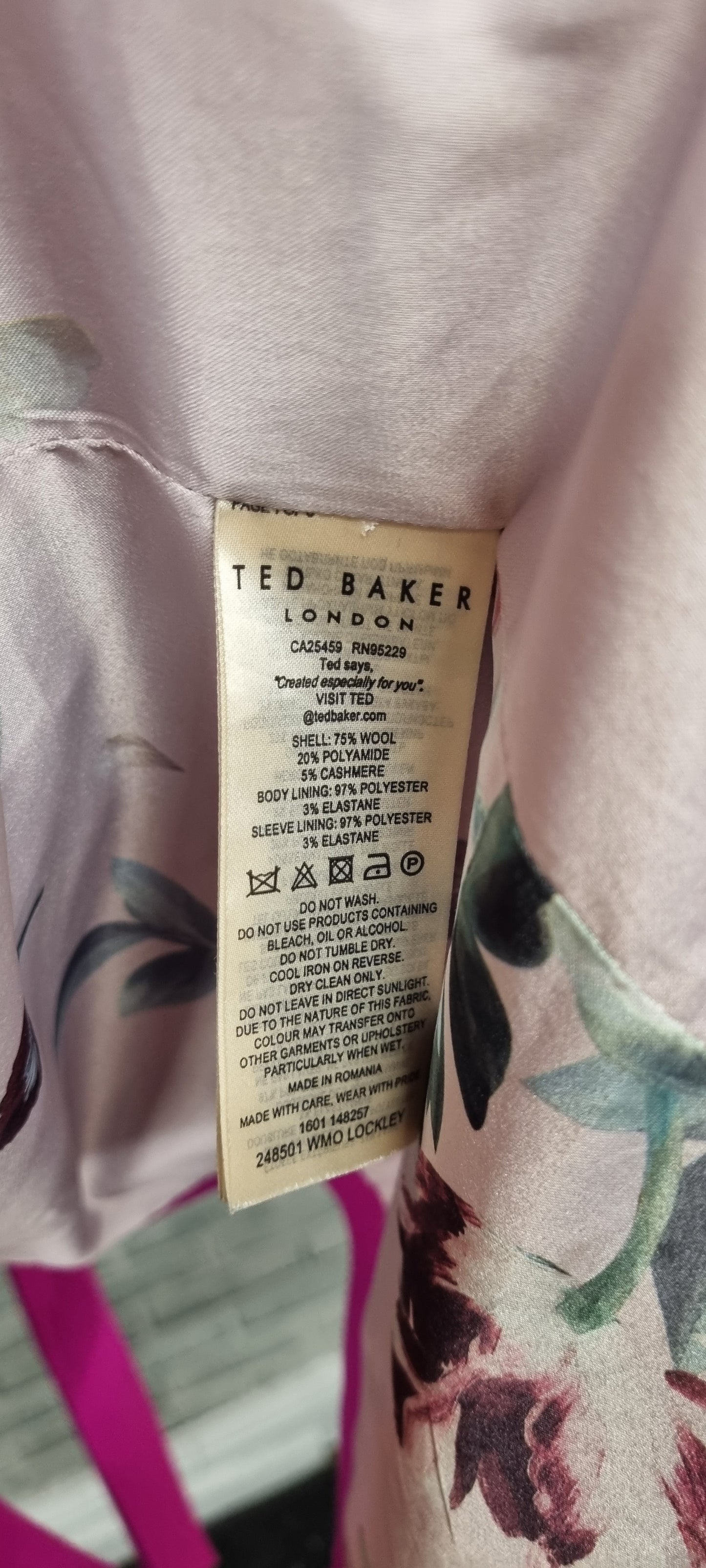 Ted Baker Single Breasted Fuchsia Midi Coat Size 2