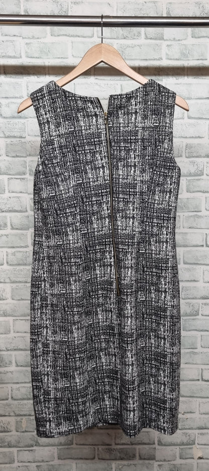 DKNY Grey and White Tweed Style Midi Sheath Dress Size 14