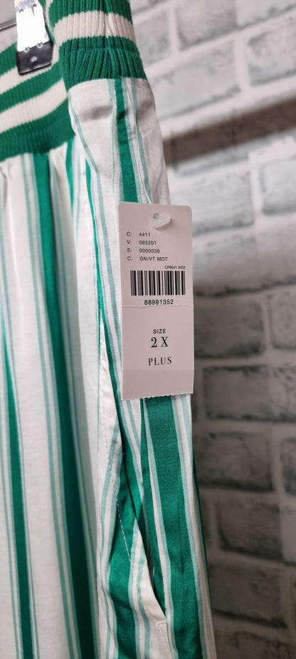 Anthropologie Plus Silk Style Viscose Green and White Stripe Shorts Size 2X BNWT