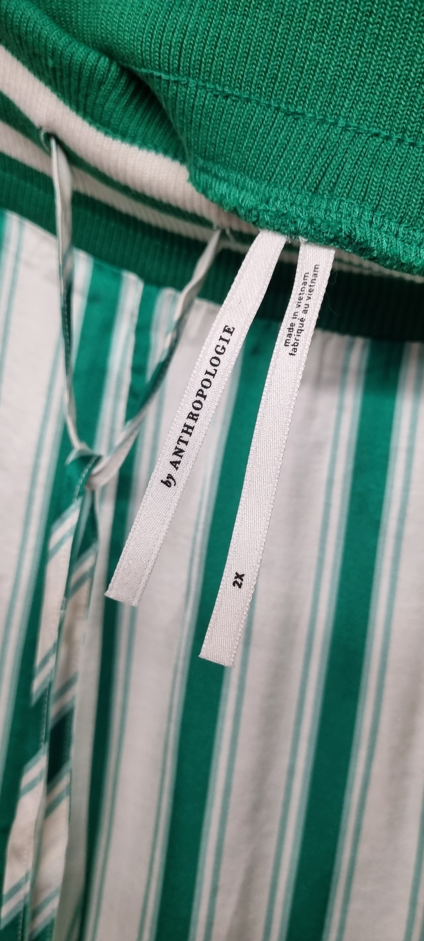 Anthropologie Plus Silk Style Viscose Green and White Stripe Shorts Size 2X BNWT
