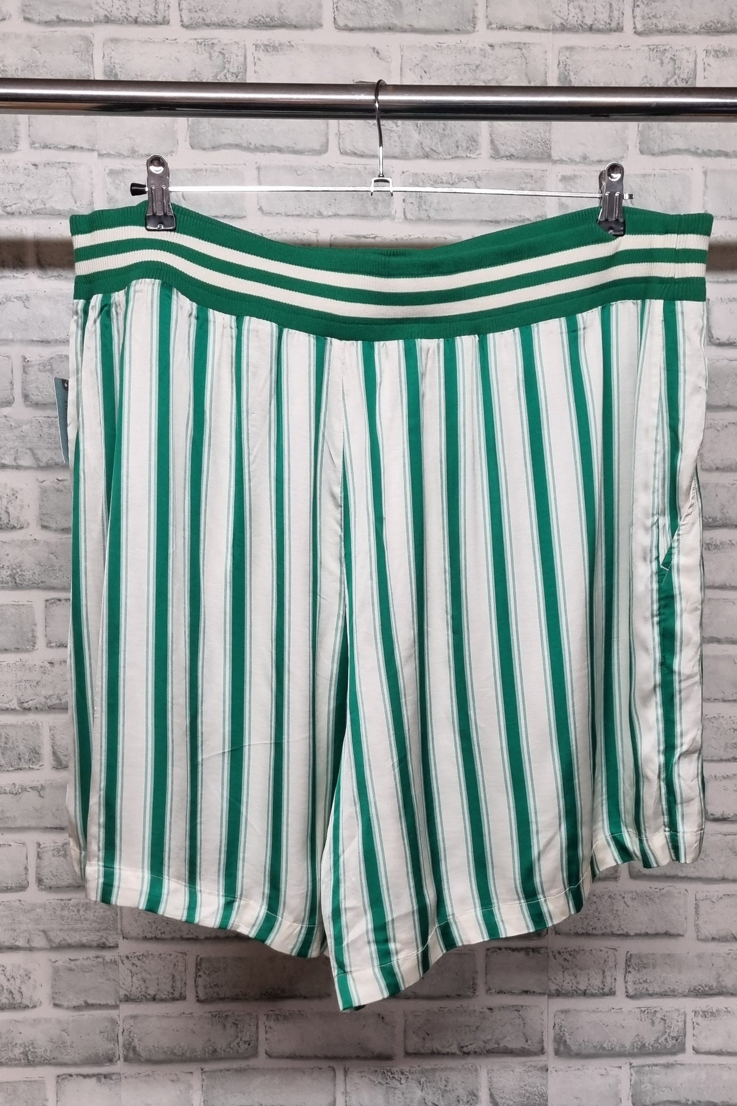 Anthropologie Plus Silk Style Viscose Green and White Stripe Shorts Size 2X BNWT