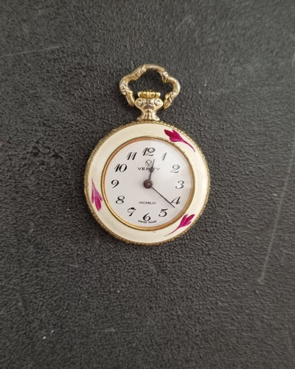 Verity Cased Golden Floral Pendant Wind-Up Watch
