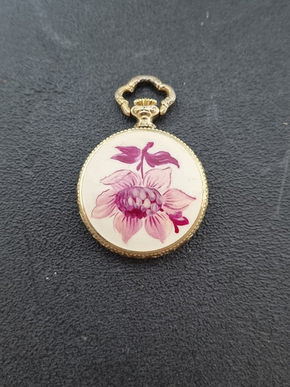 Verity Cased Golden Floral Pendant Wind-Up Watch