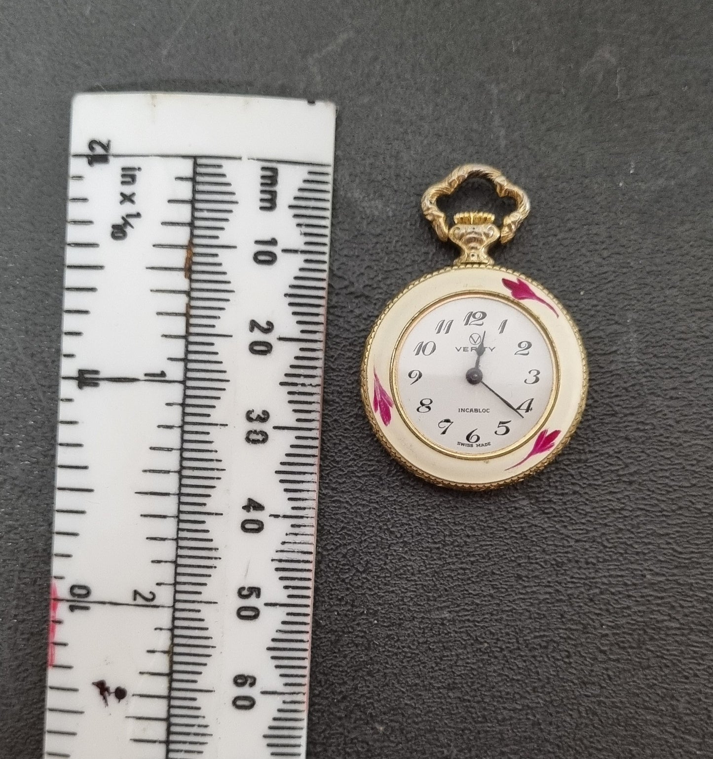 Verity Cased Golden Floral Pendant Wind-Up Watch