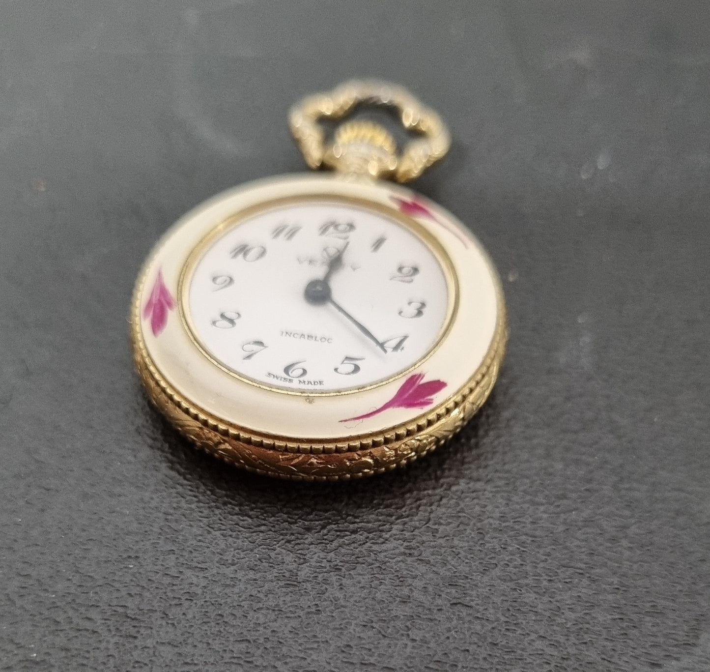 Verity Cased Golden Floral Pendant Wind-Up Watch