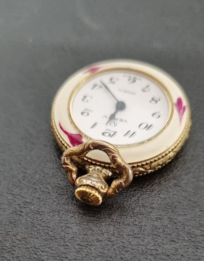 Verity Cased Golden Floral Pendant Wind-Up Watch