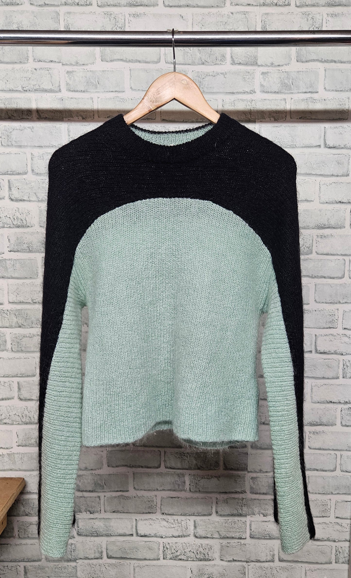 & Other Stories Mint Green Black Mohair Wool Mix Jumper Size Small