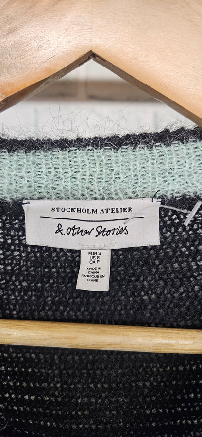 & Other Stories Mint Green Black Mohair Wool Mix Jumper Size Small