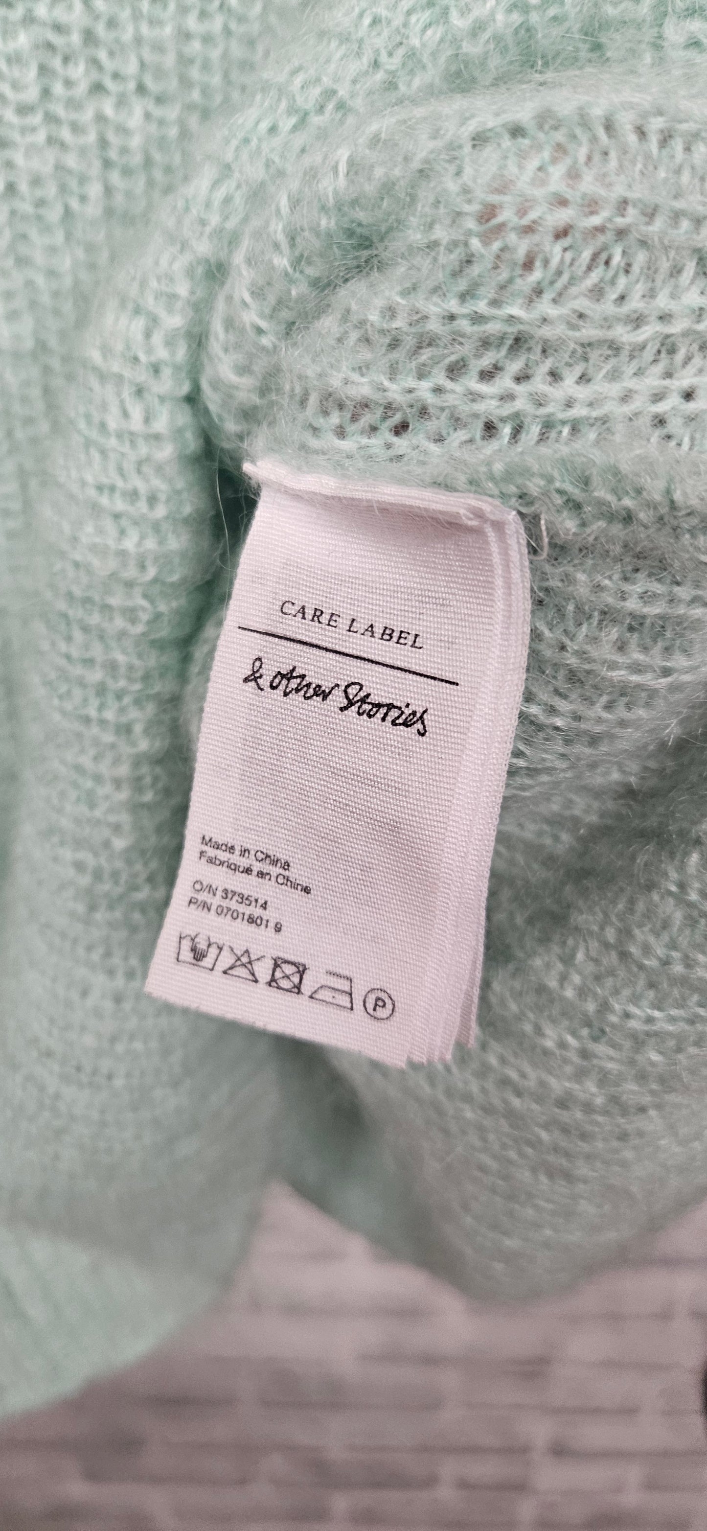 & Other Stories Mint Green Black Mohair Wool Mix Jumper Size Small