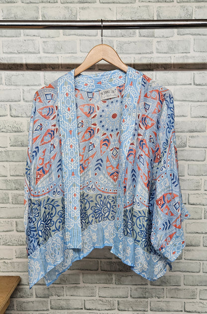 One Hundred Stars Blue Floral Print Kimono Style Jacket