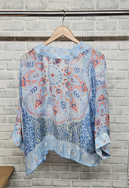 One Hundred Stars Blue Floral Print Kimono Style Jacket