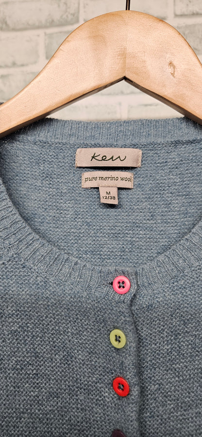 Kew Pure Merino Wool Blue Grey Cardigan Size M/12/38