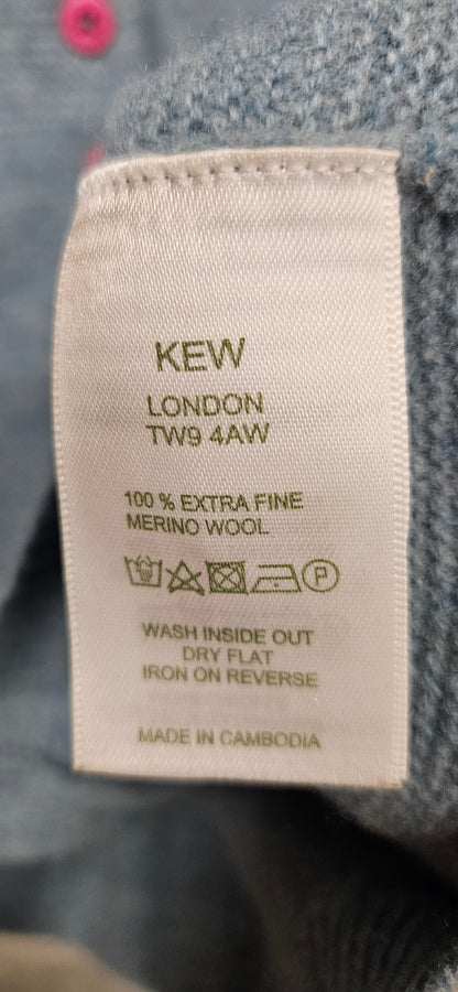 Kew Pure Merino Wool Blue Grey Cardigan Size M/12/38