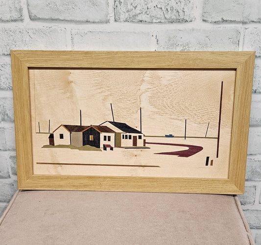 Marquetry Framed Art Blue Sky Dungeness 42.5x25.5cm
