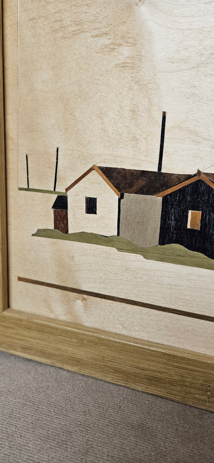 Marquetry Framed Art Blue Sky Dungeness 42.5x25.5cm