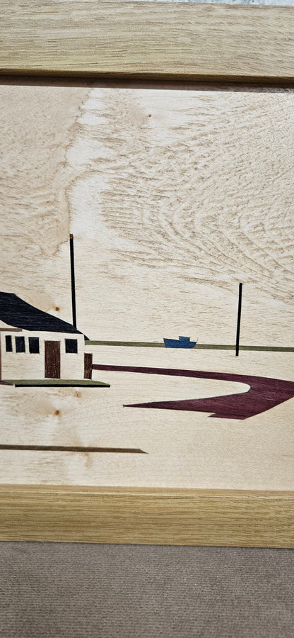Marquetry Framed Art Blue Sky Dungeness 42.5x25.5cm