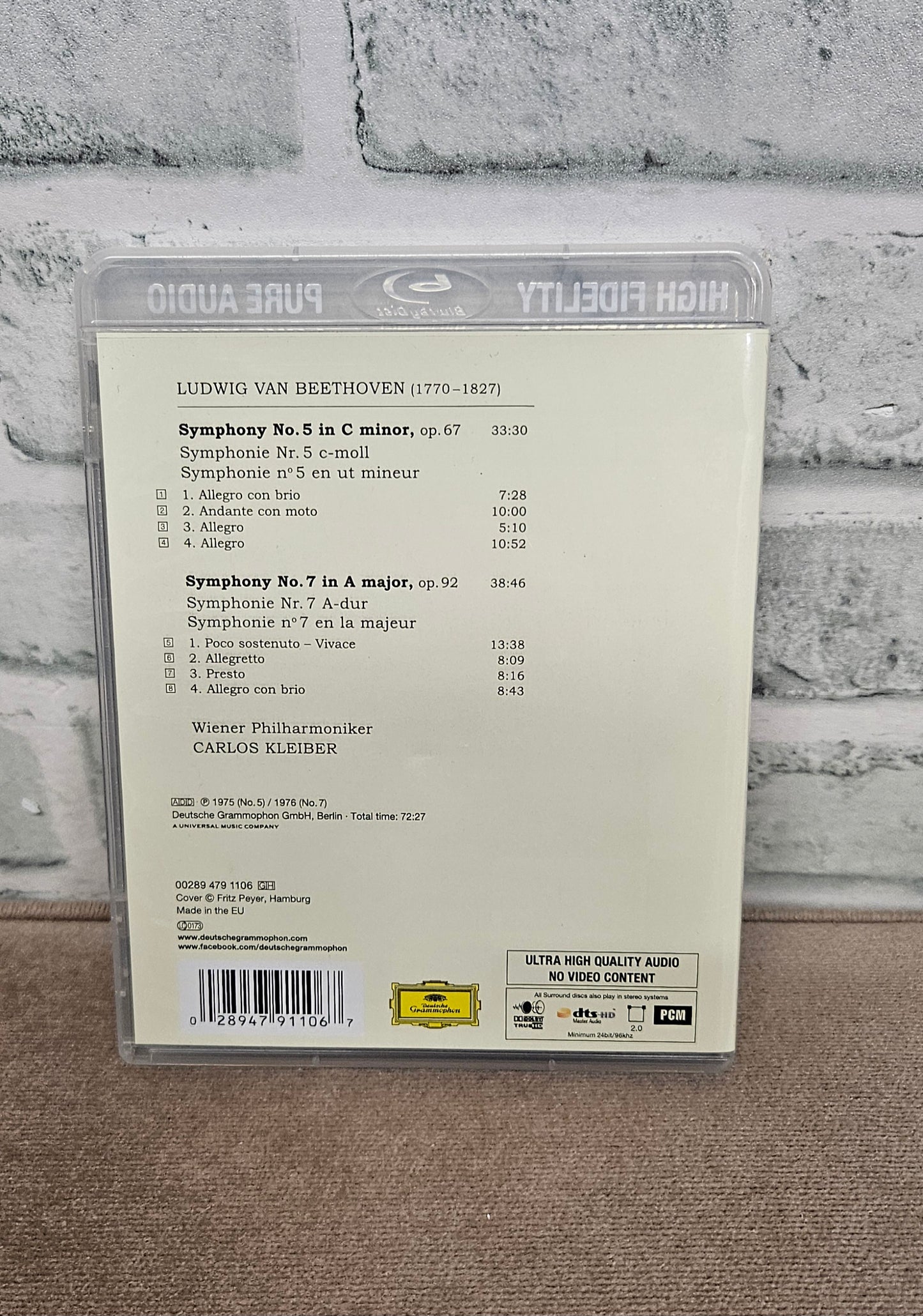 Beethoven Symphonies NOs. 5&7 Wiener Philharmoniker Carlos Kleiber Blu-ray Disc