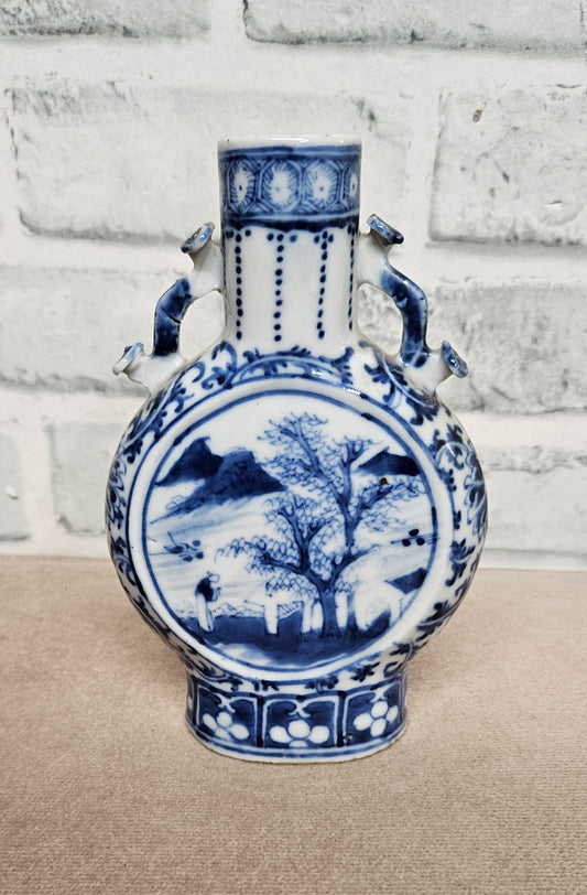 Chinese Moon Vase Blue and White Pattern