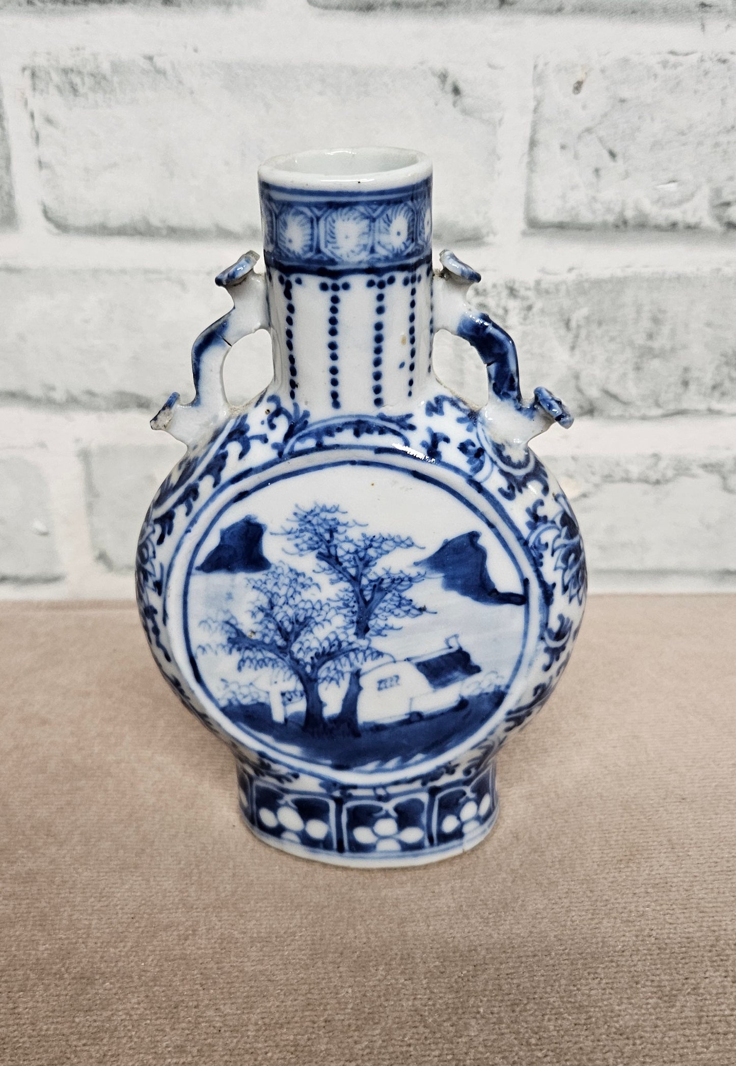Chinese Moon Vase Blue and White Pattern