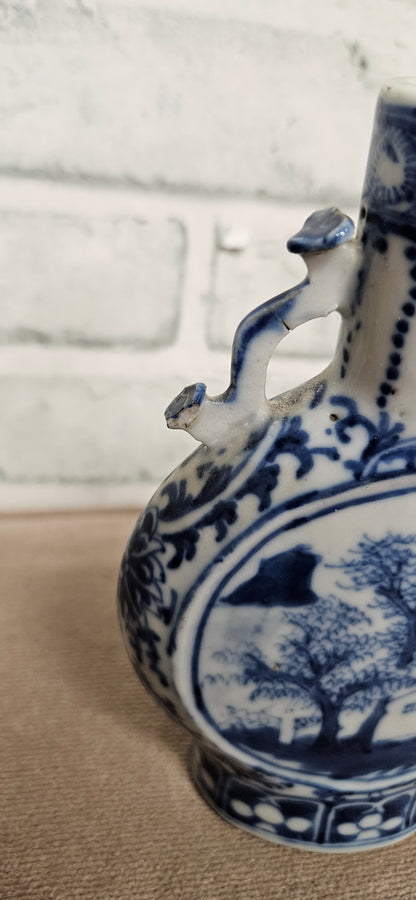 Chinese Moon Vase Blue and White Pattern