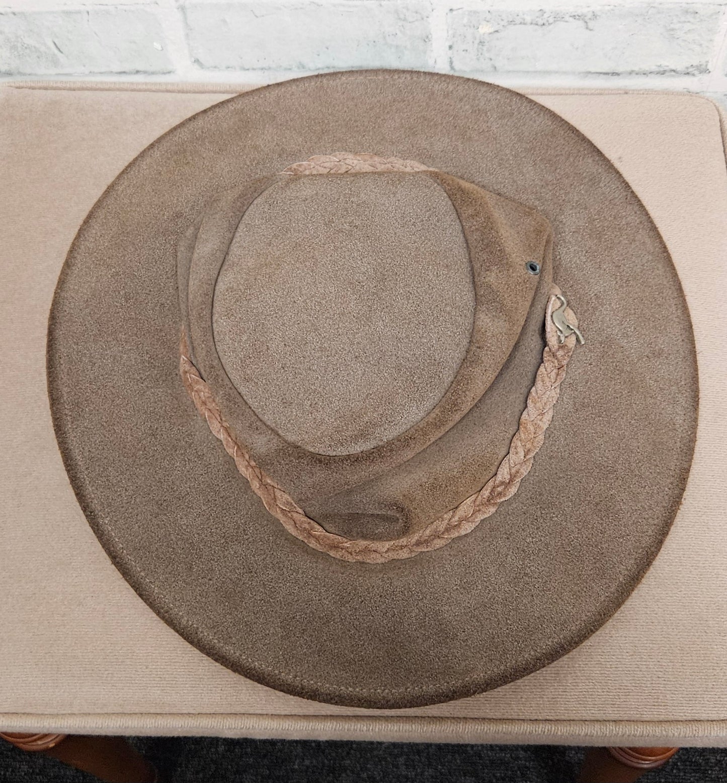 Tayberry Company Brown Leather Outback Cowboy Hat Size Large
