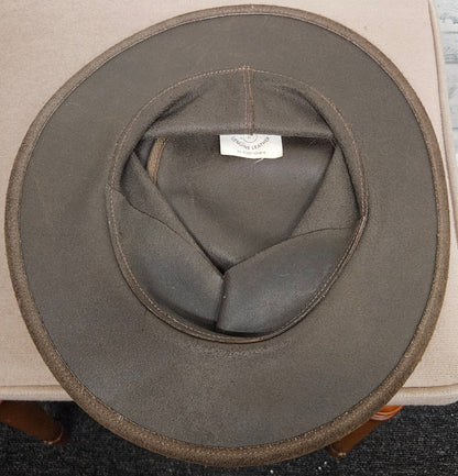 Tayberry Company Brown Leather Outback Cowboy Hat Size Large