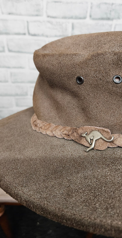 Tayberry Company Brown Leather Outback Cowboy Hat Size Large