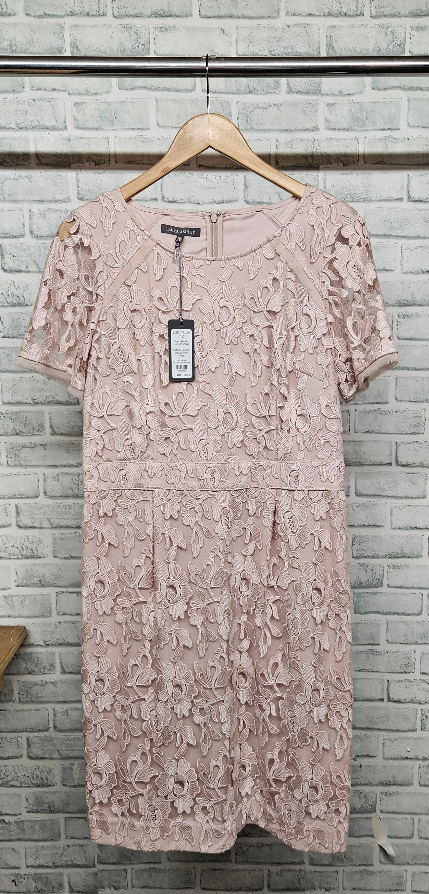 Laura Ashley Pearl Pink Rose Lace Midi Dress Size 12 BNWT