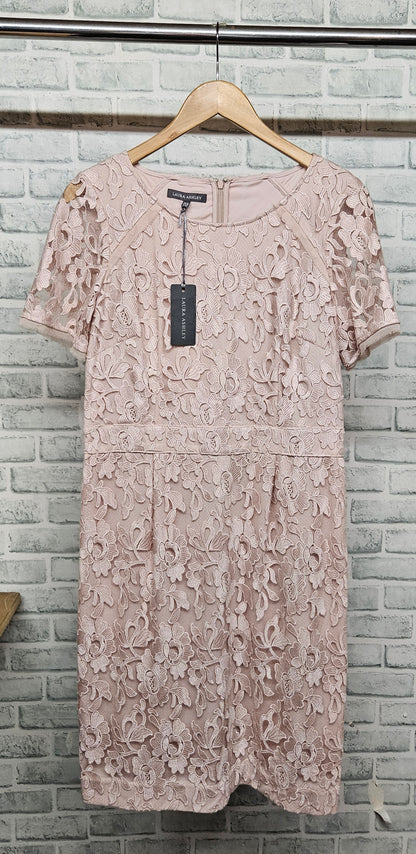 Laura Ashley Pearl Pink Rose Lace Midi Dress Size 12 BNWT