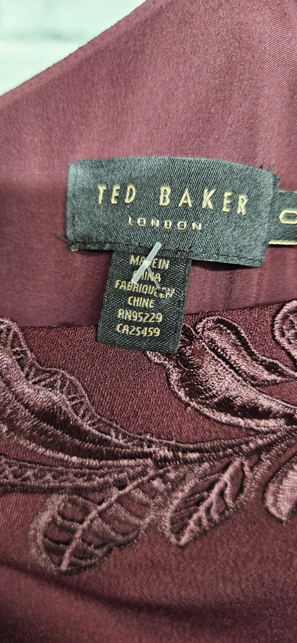 Ted Baker One Shoulder Lace Trim Burgundy Bodycon Dress Size 0