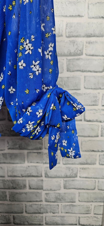 DKNY Blue Floral V-Neck A-Line Dress Size Large