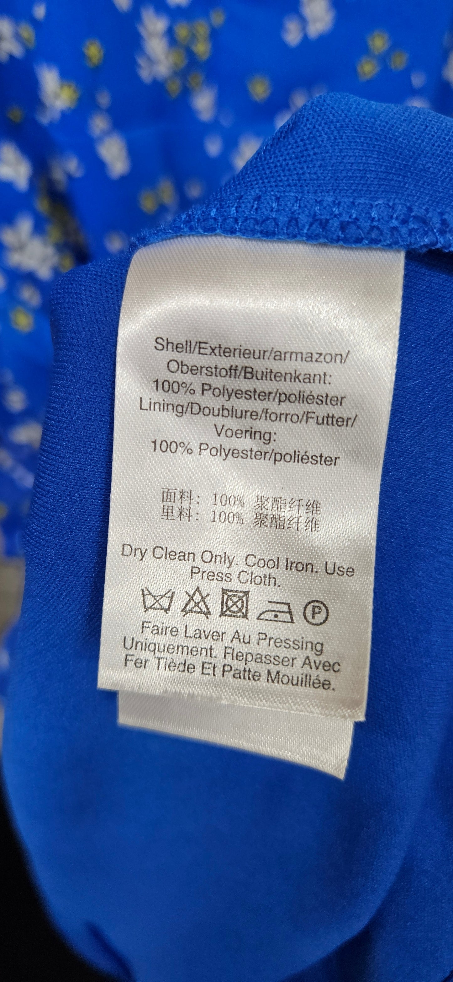 DKNY Blue Floral V-Neck A-Line Dress Size Large