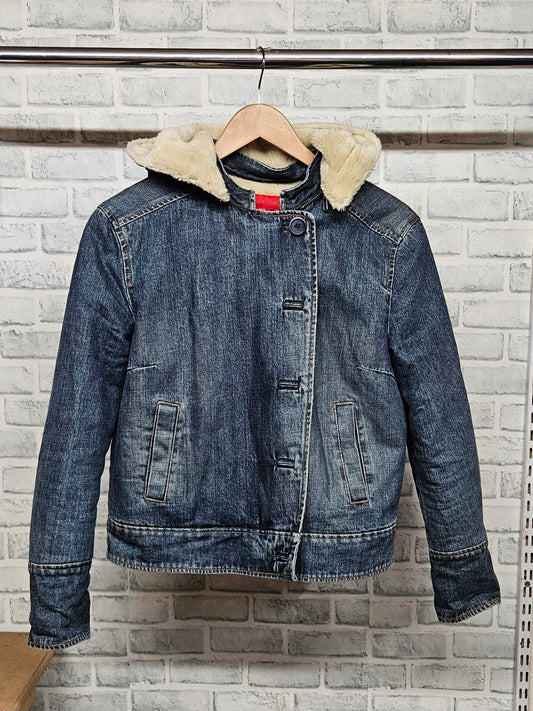 FCUK Jeans Fleece Lined Denim Jacket with Removable Hood Size Large