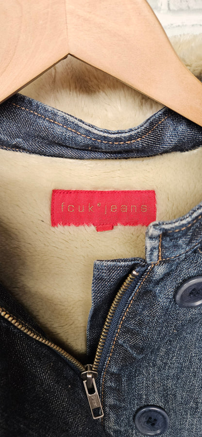 FCUK Jeans Fleece Lined Denim Jacket with Removable Hood Size Large