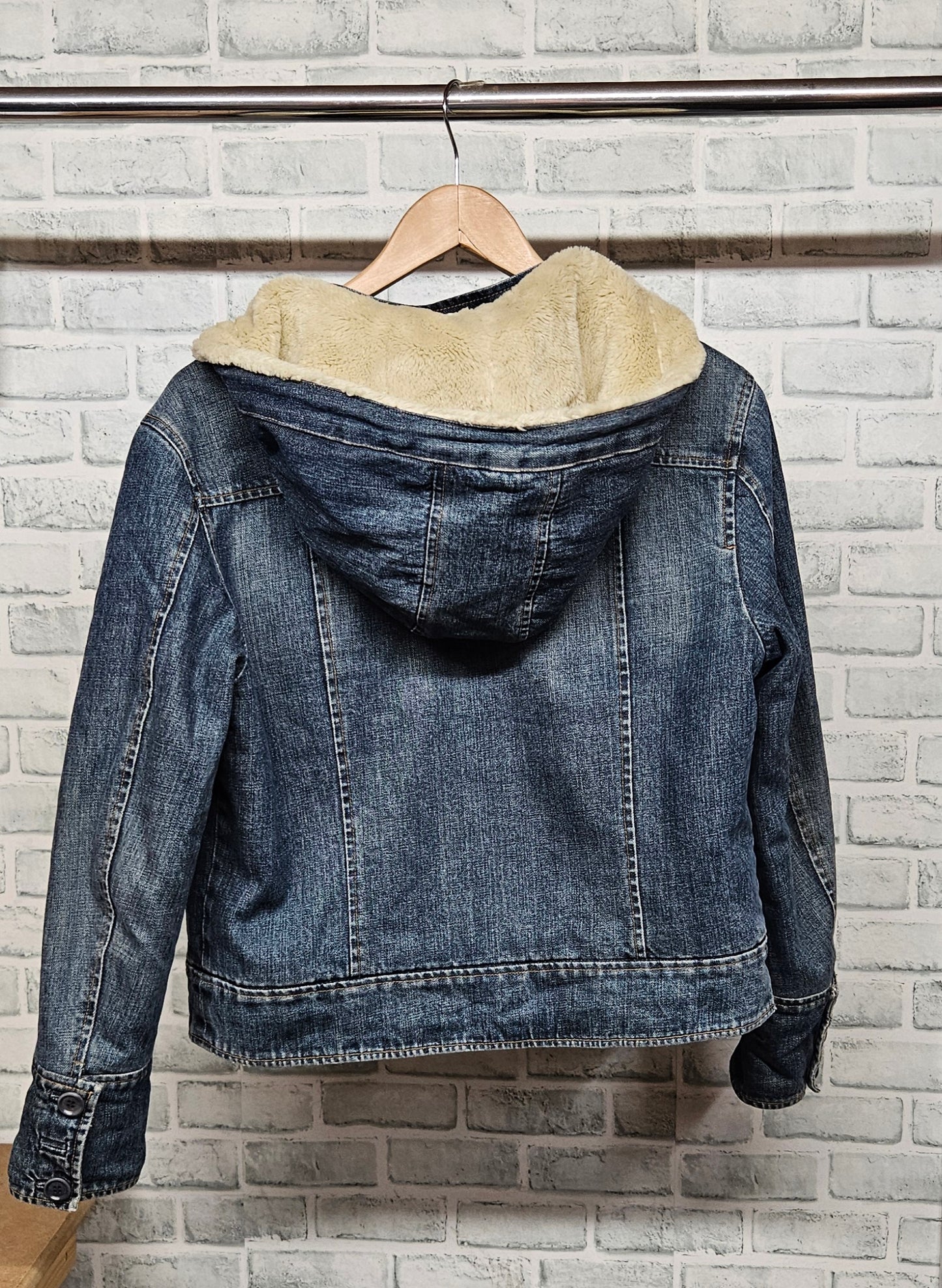 FCUK Jeans Fleece Lined Denim Jacket with Removable Hood Size Large