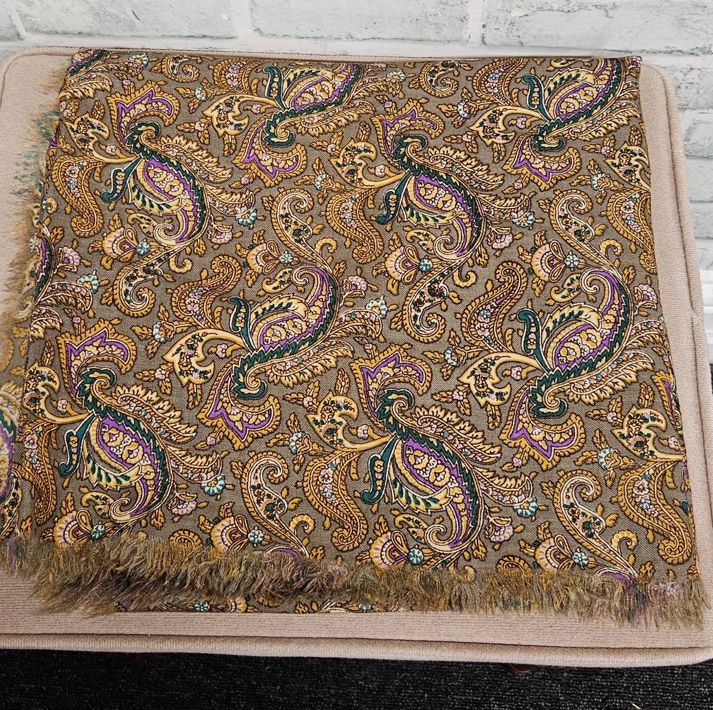 Vintage Liberty Paisley Print Square Wool Scarf