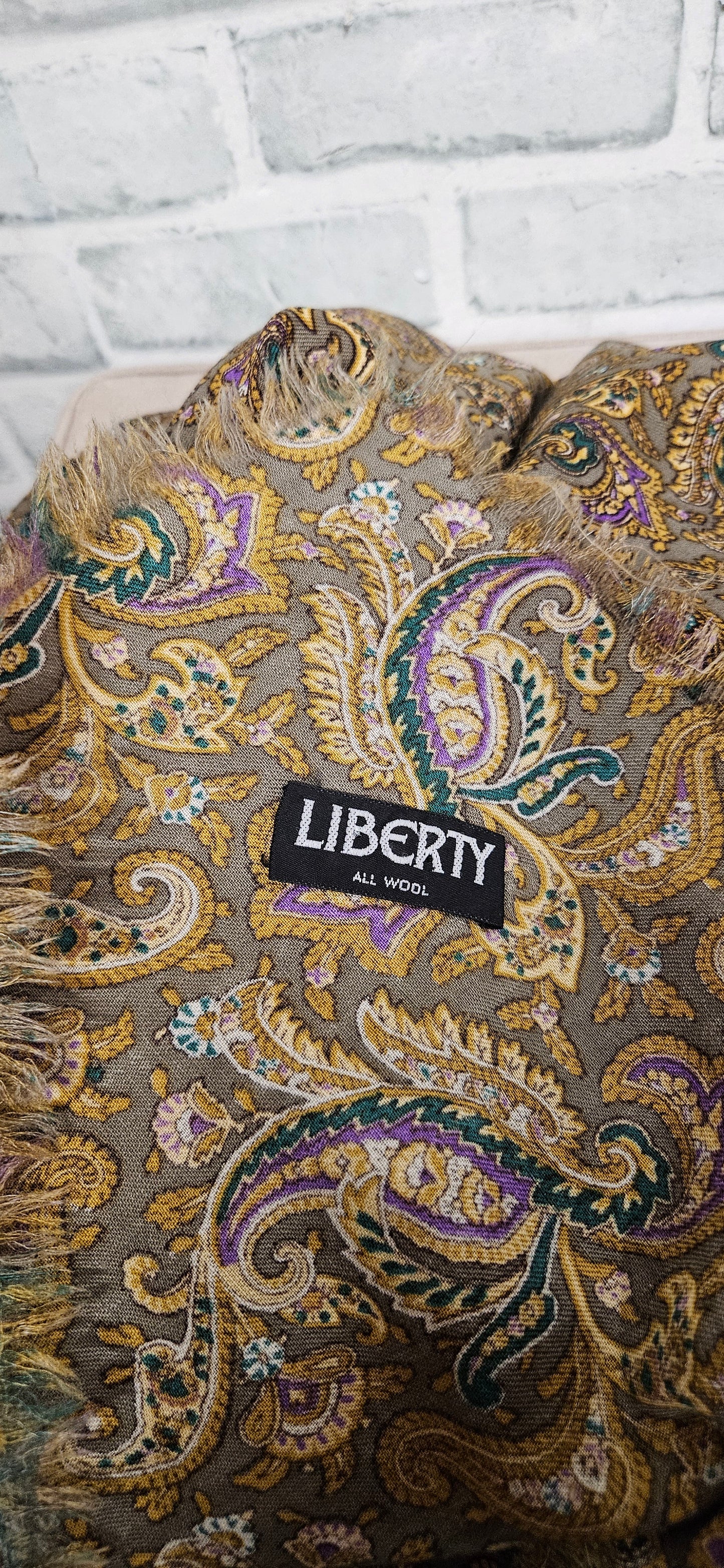 Vintage Liberty Paisley Print Square Wool Scarf