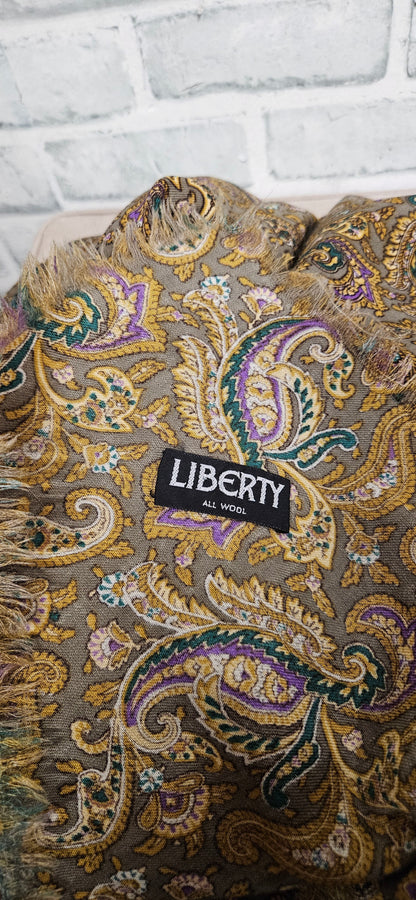 Vintage Liberty Paisley Print Square Wool Scarf