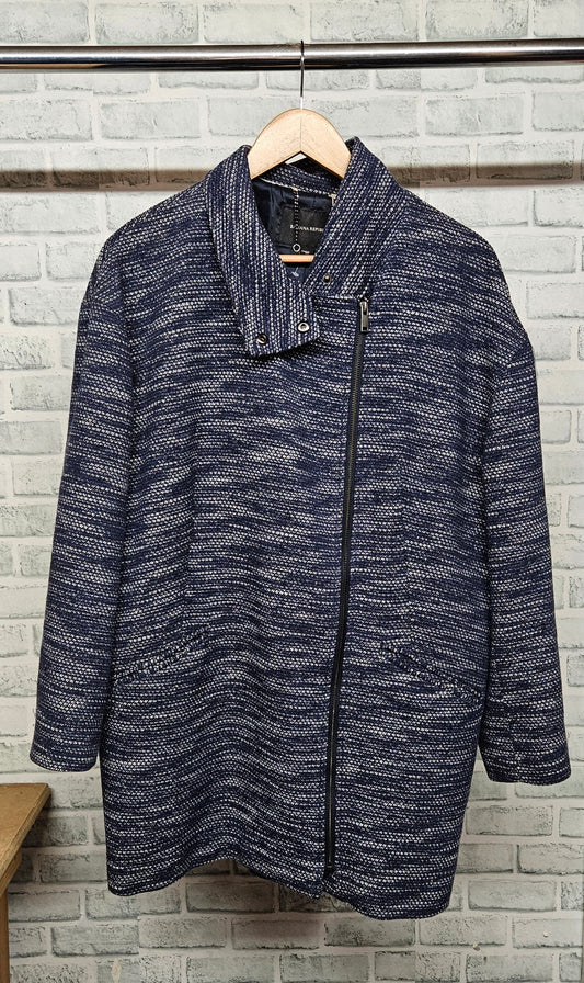 Banana Republic Blue and White Textured Cocoon Coat Size Medium