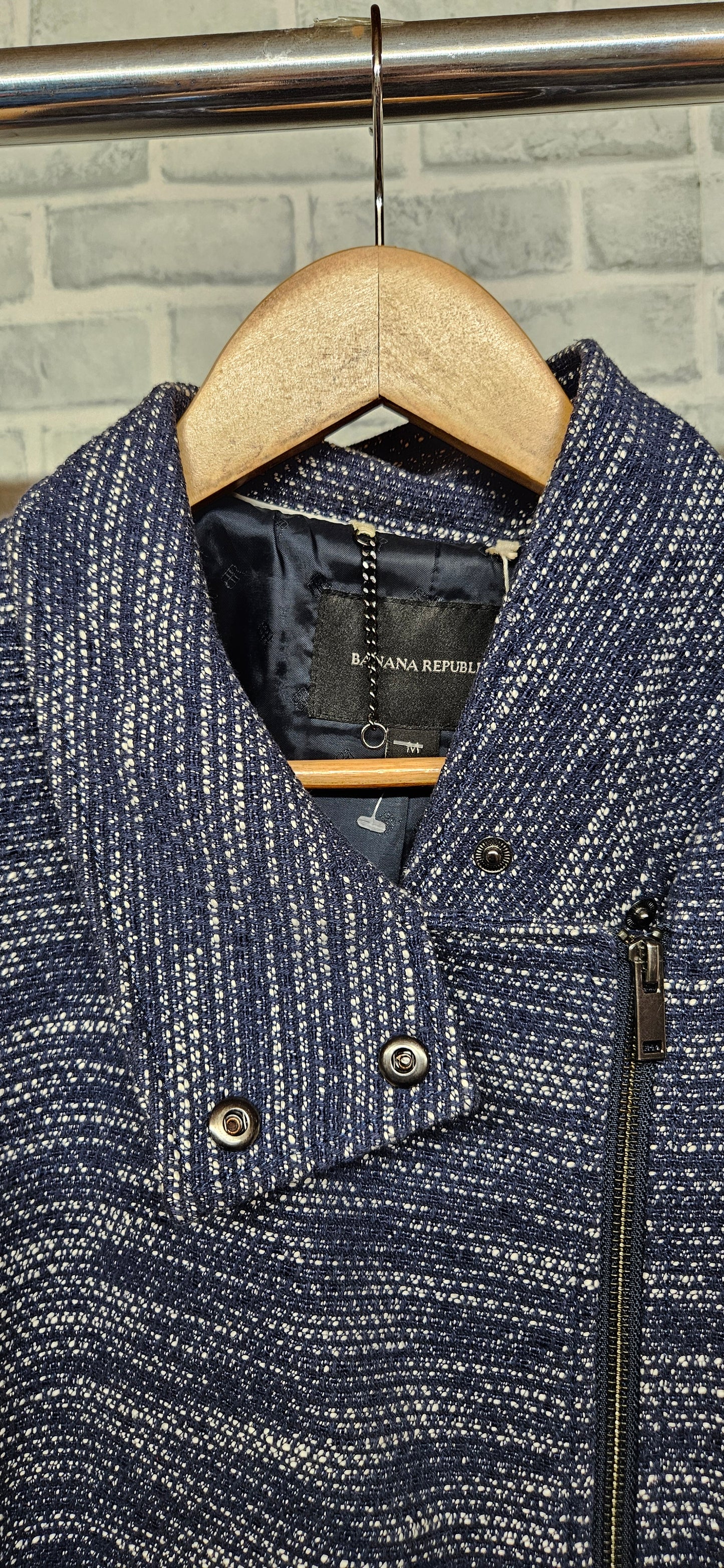 Banana Republic Blue and White Textured Cocoon Coat Size Medium