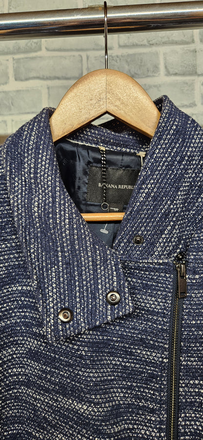 Banana Republic Blue and White Textured Cocoon Coat Size Medium