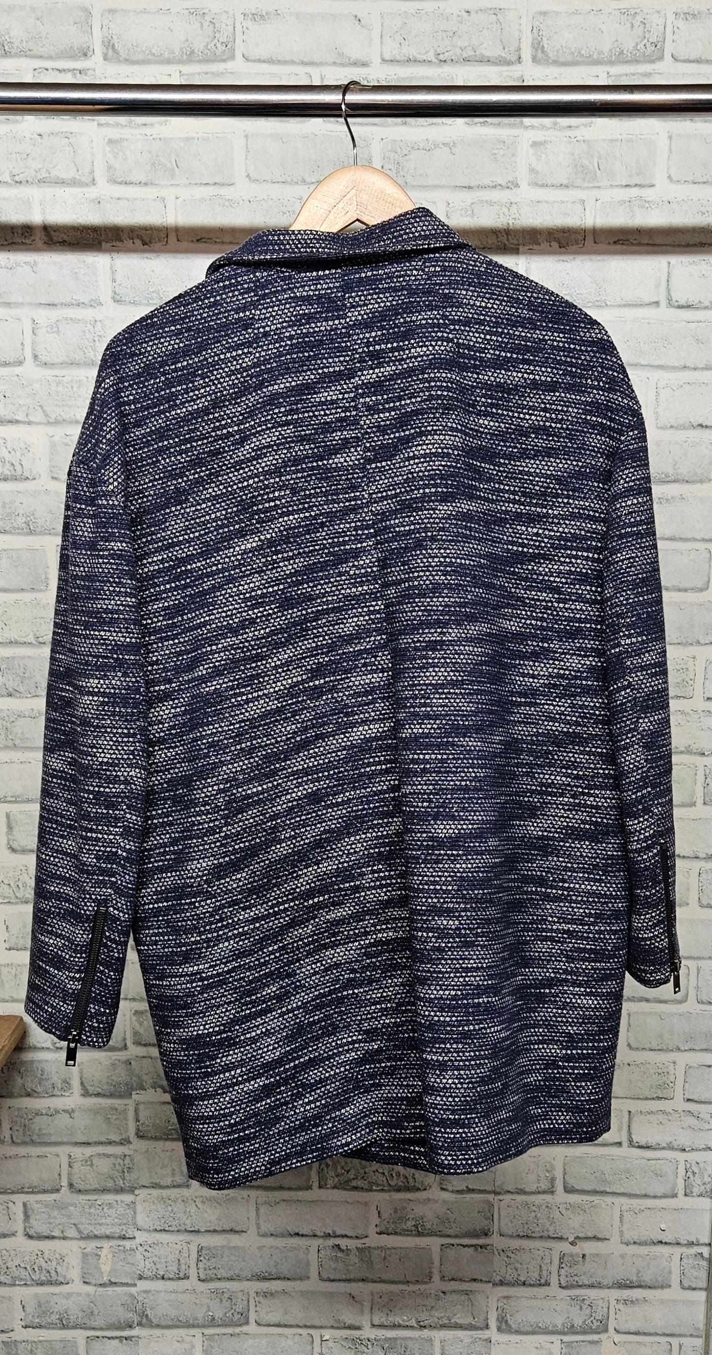 Banana Republic Blue and White Textured Cocoon Coat Size Medium