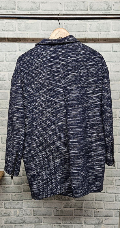 Banana Republic Blue and White Textured Cocoon Coat Size Medium