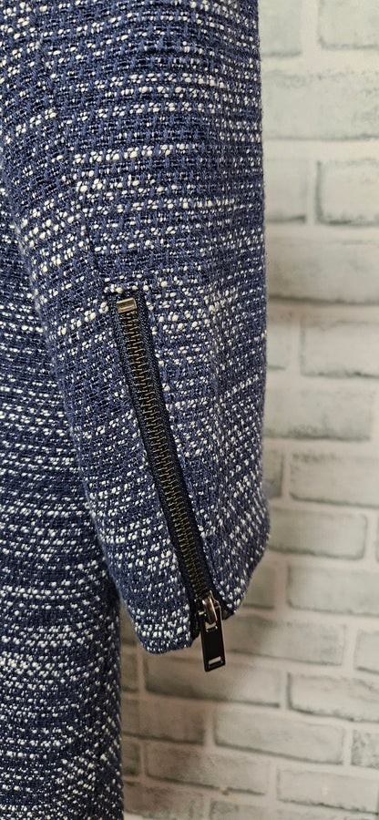 Banana Republic Blue and White Textured Cocoon Coat Size Medium