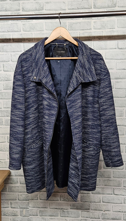 Banana Republic Blue and White Textured Cocoon Coat Size Medium