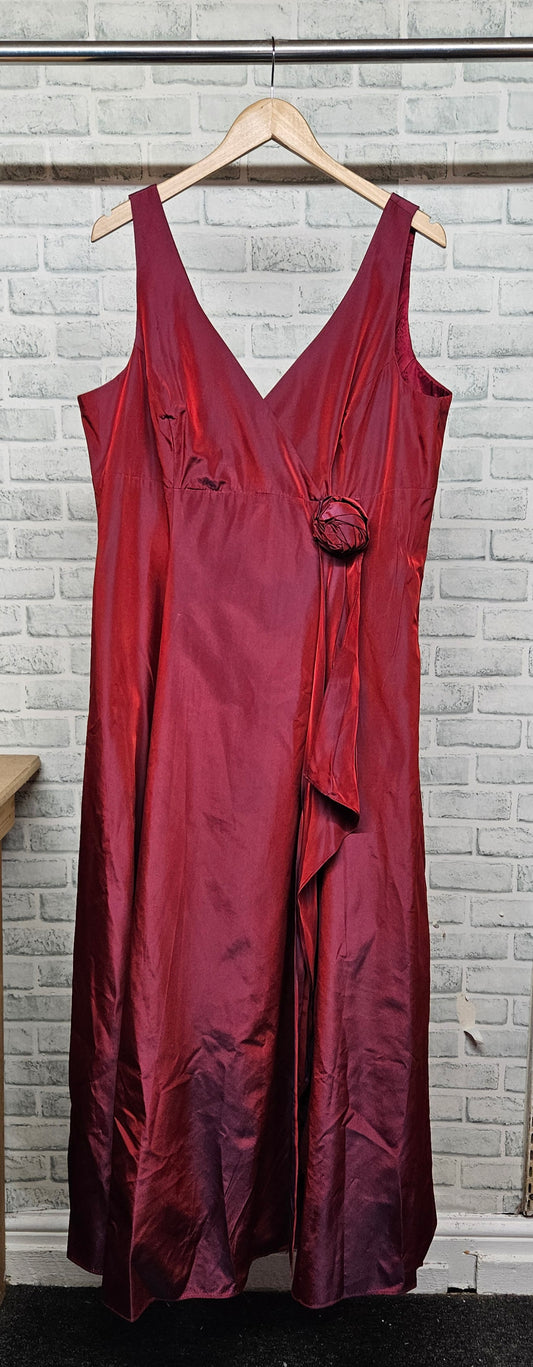 Debut Wine Red V-Neck Taffeta Maxi Dress Size 18