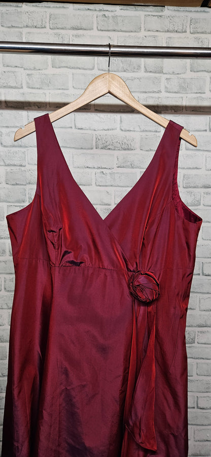 Debut Wine Red V-Neck Taffeta Maxi Dress Size 18