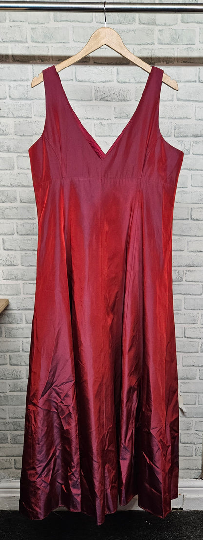 Debut Wine Red V-Neck Taffeta Maxi Dress Size 18