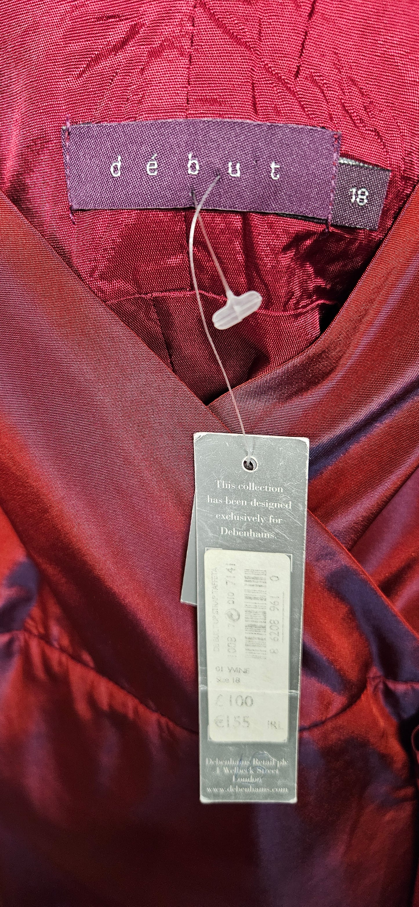 Debut Wine Red V-Neck Taffeta Maxi Dress Size 18